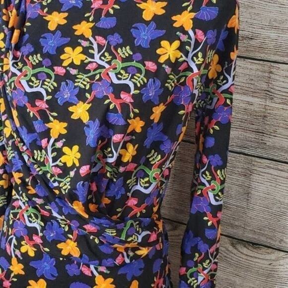 Zara Floral Draped Midi Dress‎ Long Sleeves Small - Picture 2 of 4